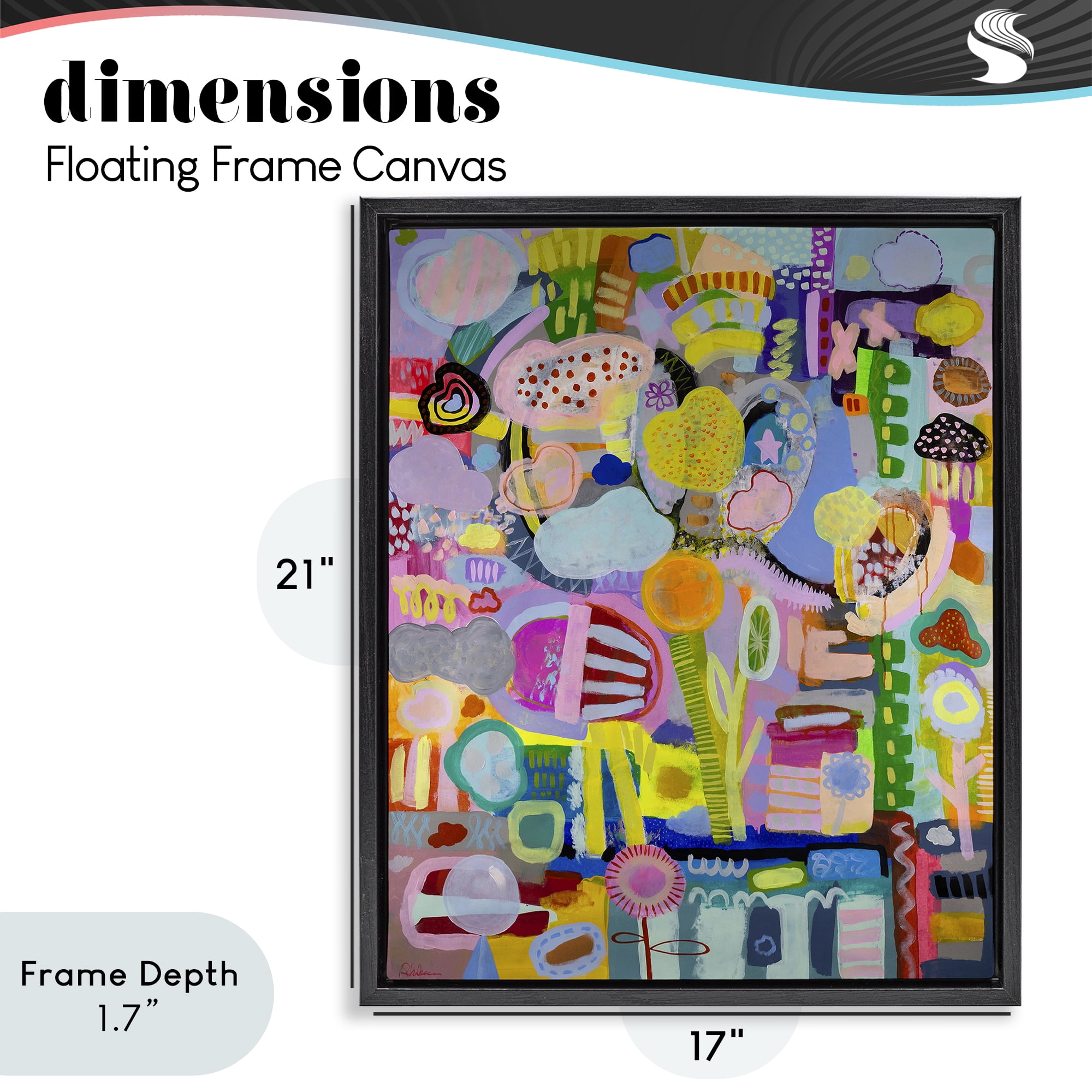 Stupell Industries Big Happy Whimsical Collage Black Framed Floater Canvas Wall Art, design by Mary Robertson