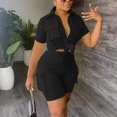 thumbnail image 2 of Women Two Piece Outfits Sets Summer Causal Short Sleeve Button Down Shirt And Shorts Matching Set With Pockets, 2 of 4