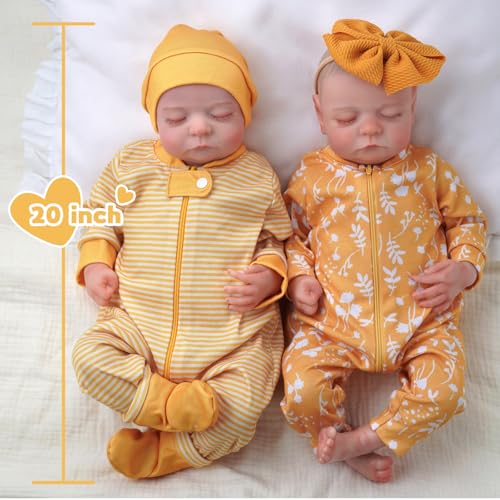 RSG Muñecas Bebé Reborn Gemelas de 20 Pulgadas, Niño y Niña de Vinilo Suave y Cuerpo de Tela, Durmiendo con Accesorios, Regalo para Niños 3+ 2