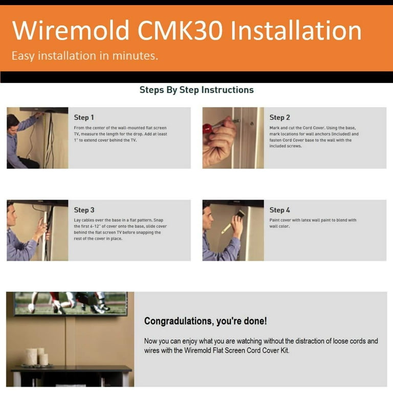 C30-WIREMOLD - Wiremold C30-WIREMOLD - 48 Flat Screen TV Cord