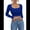 Royal Blue, variant on Long Sleeve Crop Tops for Women Ribbed Square Neck Slim Fitted Casual Lady Fashion Top Dark Green XS