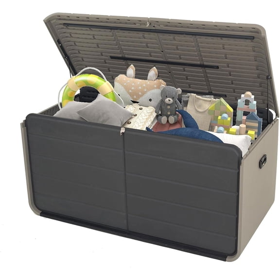 Resenkos 160 Gallon Heavy Duty Resin Outdoor Deck Box, Lockable and Waterproof Storage Box for Patio Furniture and Tools, Gray