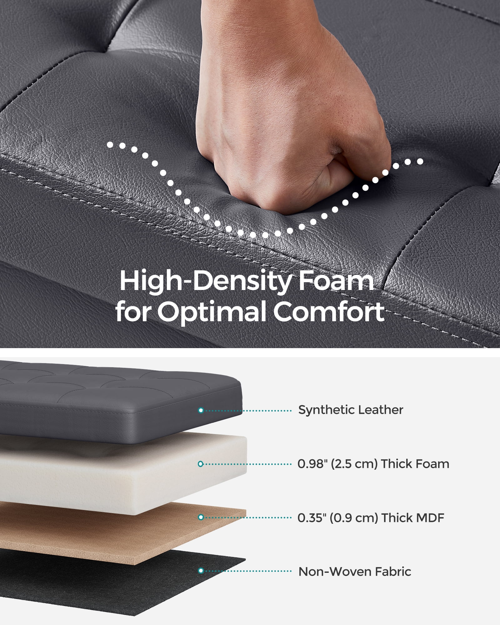 SONGMICS 30" Storage Ottoman Bench Folding Leather Ottoman Storage Footrest Hold up to 660lb Dark Gray