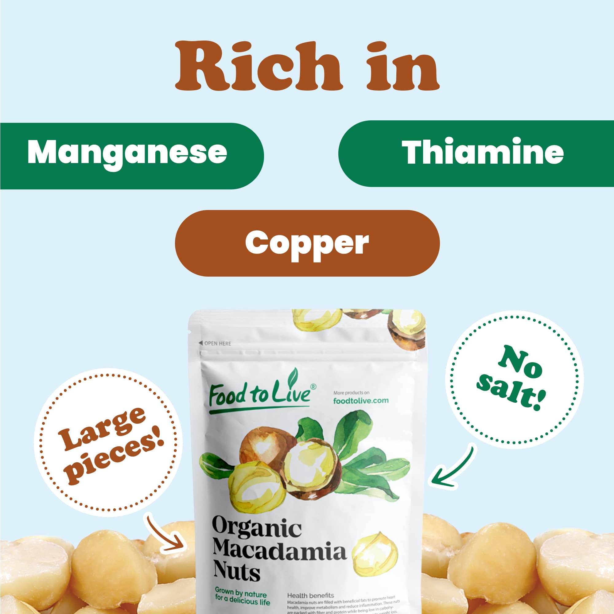 Organic Macadamia Nut Halves and Pieces, 8 Pounds — Non-GMO, Kosher, Raw, Vegan — by Food to Live