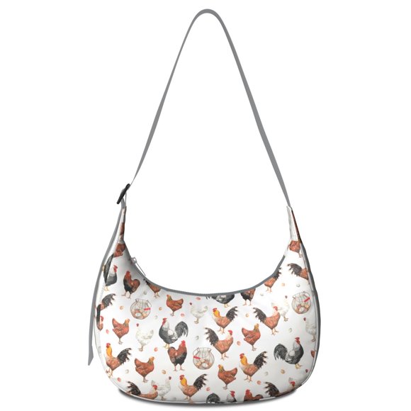 Sac Bandoulière Oeuf Poule Dessin Animé Croissant pour Femmes Hommes, Sac d'École Imprimé Coq de Ferme Poussin Coop, Mignon Sac à Livres Poule Rustique pour Voyage Pique-Nique Camping