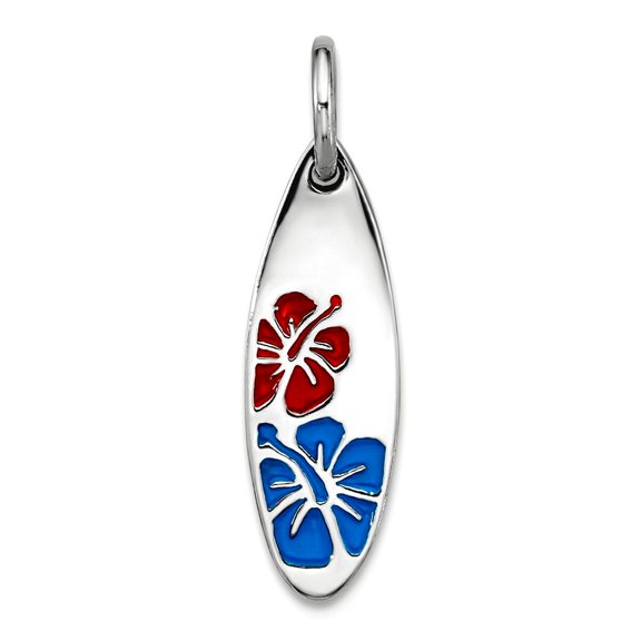6.5mm 925 Sterling Silver Rhodium Plated Polished Enamel Flower Surfboard Pendant Necklace Pendant for Women