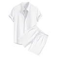 thumbnail image 4 of IWRICH Men's Two Piece Outfit Shorts Casual Short Sleeve Button down Shirt and Beach Shorts Set Summer Vacation Outfits White XL, 4 of 5