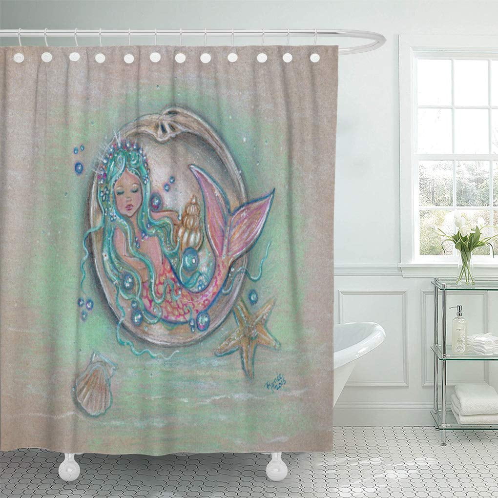 Cynlon Blue Cute Little Mermaid By Renee Lavoie Shell Hair Bathroom Decor Bath Shower Curtain 66x72 Inch Walmartcom Walmartcom