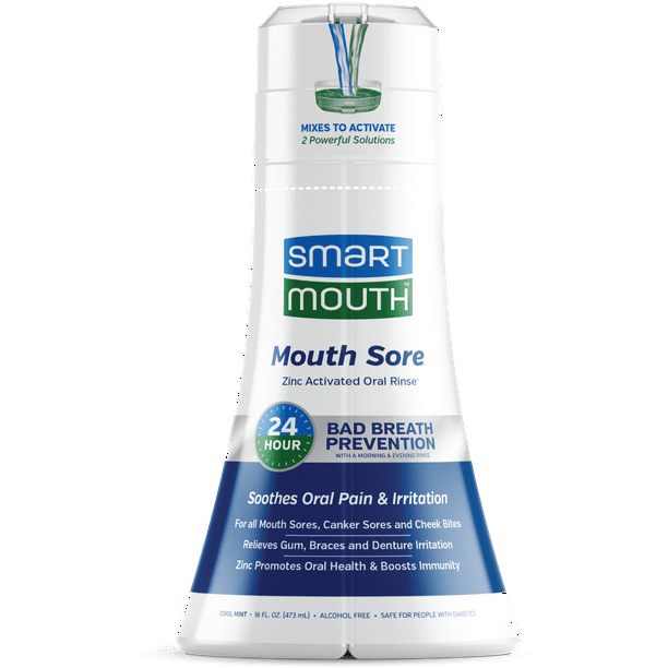 SmartMouth Zinc Activated Oral Breath Rinse Mouthwash Mouth Sore, Cool