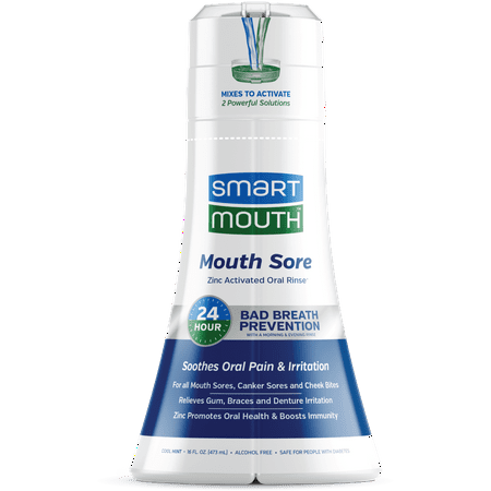 SmartMouth Zinc Activated Oral Breath Rinse Mouthwash Mouth Sore, Cool Mint, 16 fl oz