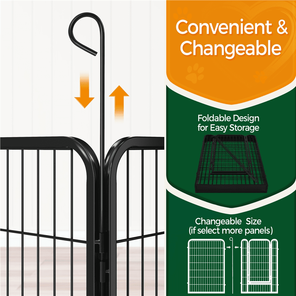 Renwick 40" Tall Steel Foldable Dog Playpen Panels with Door, 6 Panels, Black