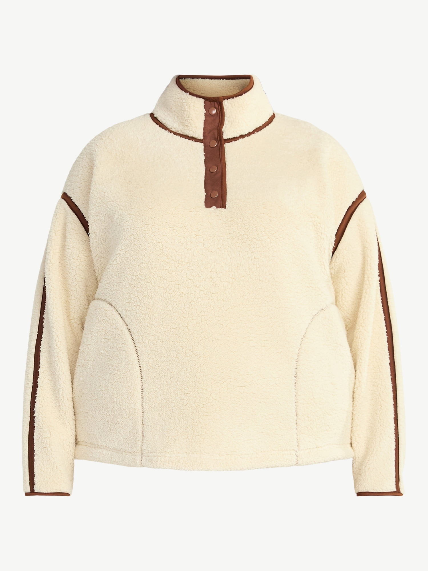 Women's Plus Size Faux Shearling Quarter Snap Pullover, Sizes 0X-4X - image 5