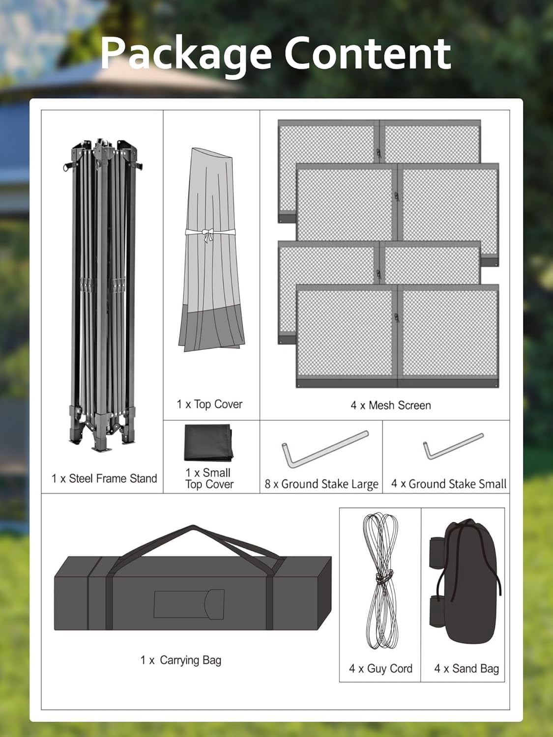 Outdoor Patio Gazebo 11x11,Gazebo with 4 Sidewalls & Metal Frame,Waterproof & Sun-Resistant Heavy Duty Party Tent & Shelter with Nets for Backyard Garden Lawn
