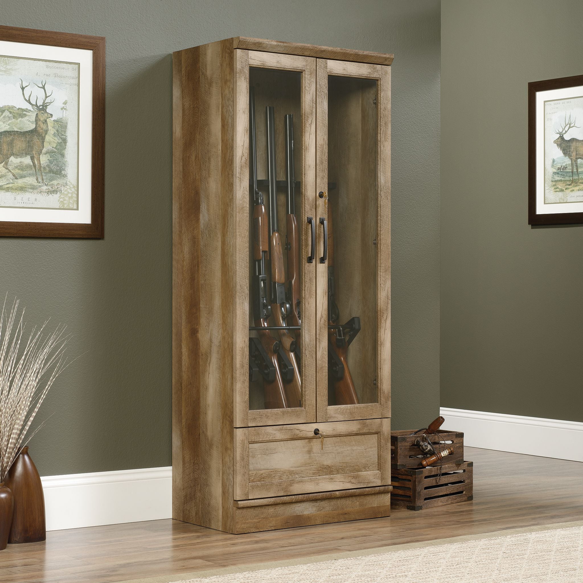 Sauder East Canyon Gun Display Cabinet Craftsman Oak Finish