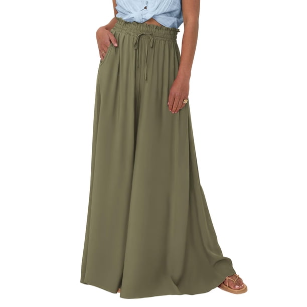 Pantalones PRETTYGARDEN Palazzo Pierna Ancha Verde Ejército XXL