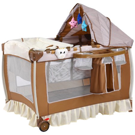 Costway Foldable Baby Crib Playpen Infant Bassinet Bed