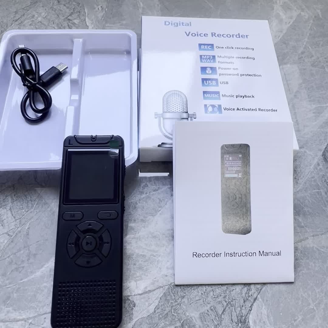 32GB Digital Voice Recorder with Voice Activation, One-Click Record, Simultaneous Playback & Recording, 512Kbps Noise Reduction, MP3 Player, Timer, Password Lock, USB Function