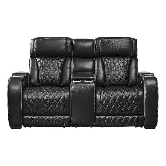 Bowery Hill Contemporary Black Power Reclining Loveseat with Console