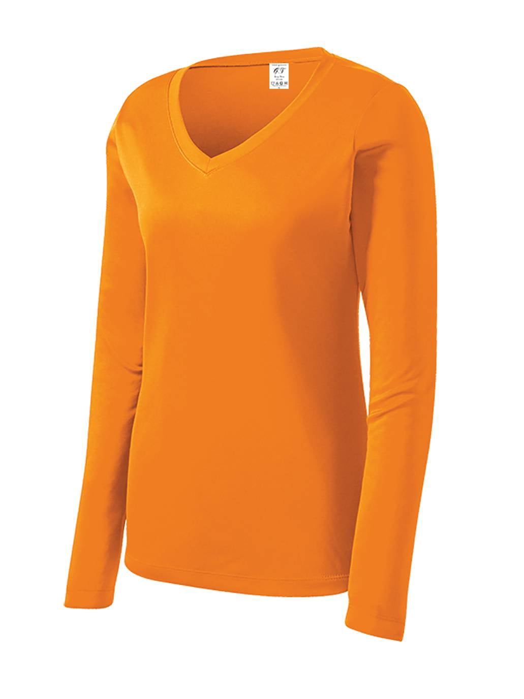 Gravity Threads Womens Long-Sleeve Moisture-Wick V-Neck - Neon Orange - Small