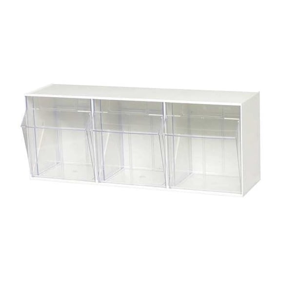 3 Compartment White Small Parts Tip Out Stacking Bin Organizer