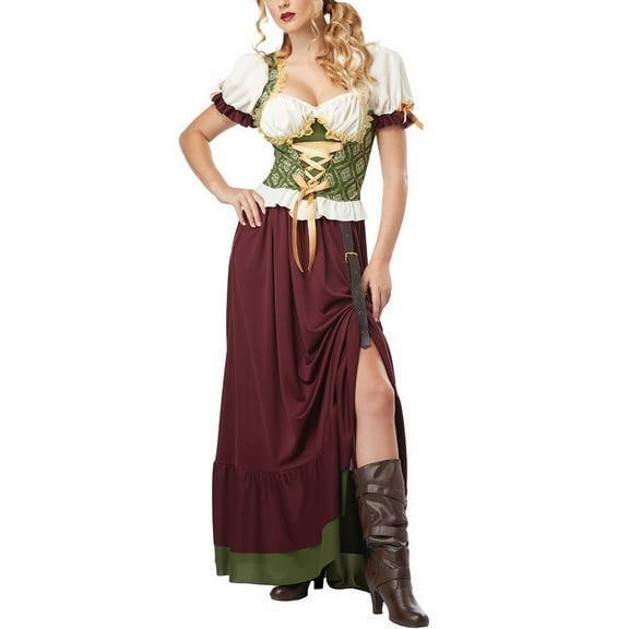 Jsaierl Womens Oktoberfest Dress Retro Medieval Victorian Goth Plus Size Dresses Cosplay Costumes Irish Steampunk Ball Gown Halloween Costumes