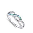 thumbnail image 4 of CHOOSE YOUR COLOR Blue Simulated Opal Criss Cross Woven Ring Sterling Silver Band White CZ Female Size 11, 4 of 4