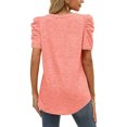 thumbnail image 3 of Bienvenido Women Casual Shirt V Neck Puff Sleeve Elastic Fabric Comfortable Solid Color Stylish Top for Summer Home Office Pink M, 3 of 6