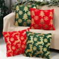 thumbnail image 1 of Funda decorativa de cojín navideña | Renos bordados rojo verde y terciopelo con copos de nieve con lentejuelas | 17,7x17,7 in | Poliéster suave y suave | Sofá Acento de Navidad | 1 pieza, 1 of 6