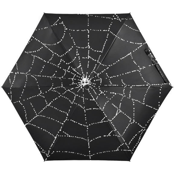 JSTEL Spider Web Halloween Folding Umbrella for Rain Sun Travel Mini Lightweight Compact Umbrellas