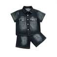 thumbnail image 4 of REDARER Boys Short Sleeve Lapel Button Chest Pocket Denim Shirt Knee Length Shorts 2Pc Summer Casual Play Outfit,3-4 Years, 4 of 5