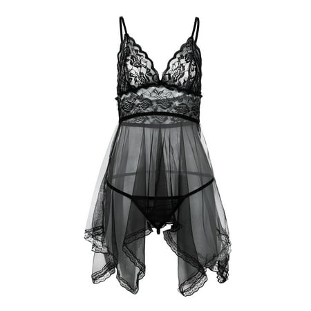 

Cathalem Postpartum Corset Thong Pajamas Sexy Black Women Thong Nightdress Set Lace Sleepwear Lingerie Bodysuit with Stockings Underwear Black Large