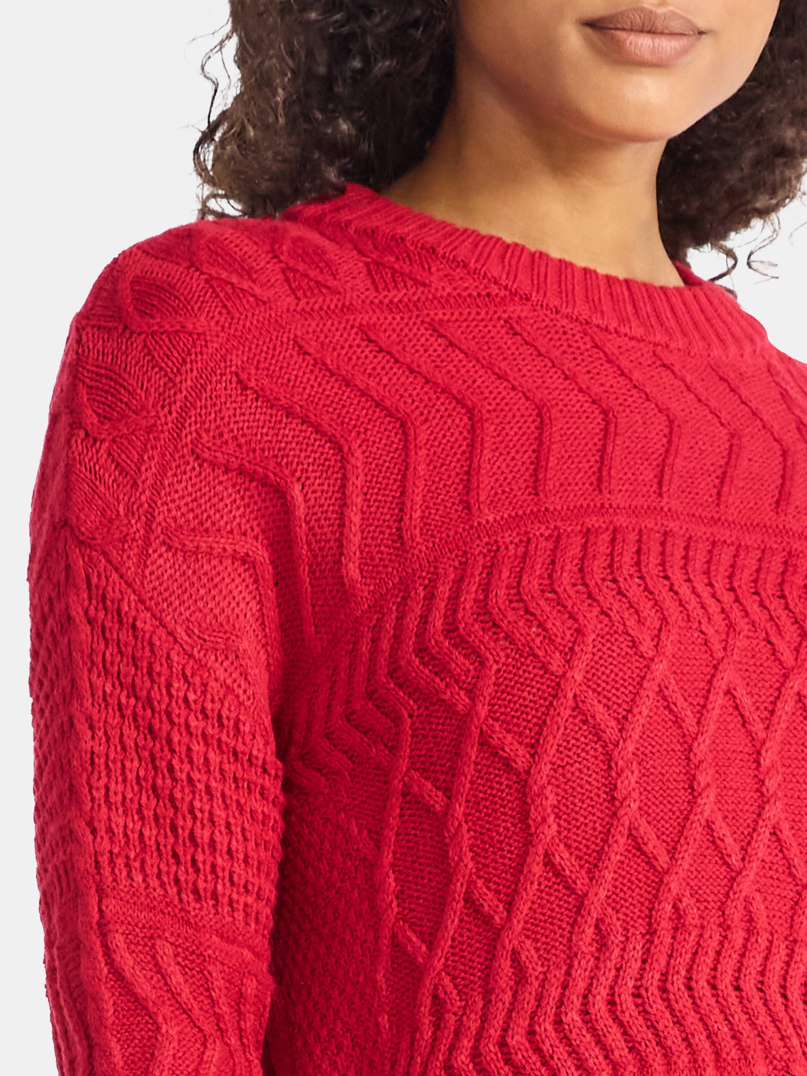Time and Tru Women’s and Women’s Plus Mixed Stitch Sweater, Midweight, Sizes XS-4X