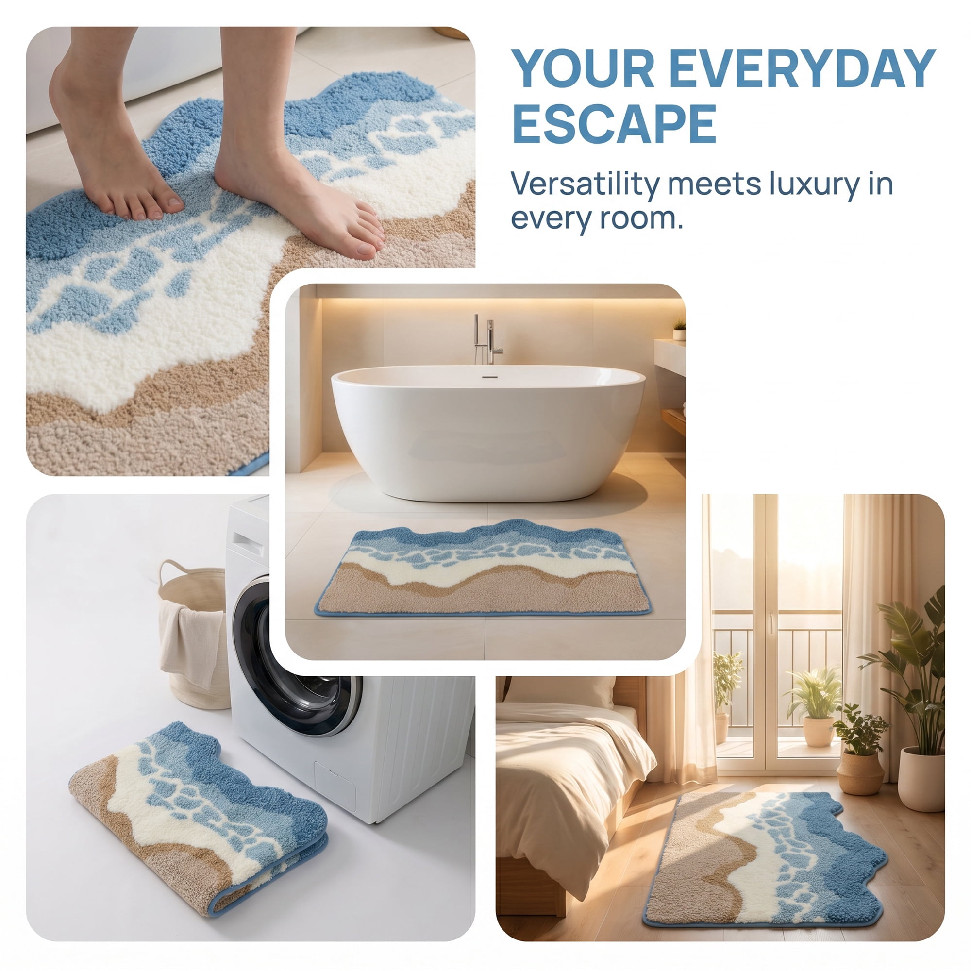 Unique Bargains Printed Microfiber Soft Plush Non Slip Bathroom Rug Blue 32" x 20"