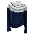 thumbnail image 4 of NMMUED Fair Isle Sweater Women Turtle Neck Sweater for Women Mock Neck Sweater Women Womens Pullover Sweaters Knit Sweater for Women Womens Tops Casual Pullover Sweaters for Women Dark Blue M, 4 of 4