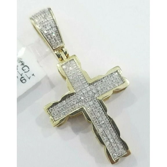 2Ct Round Cut Real Moissanite Men's Cross Charm Pendant 14k Yellow Gold Plated