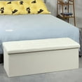 thumbnail image 5 of Folding Storage Ottoman Bench with Tray, 43.3inches Faux Leather Long Storage Chest Footrest Seat, Coffee Table, Foot of Bed Storage Bench for Living Room Bedroom, Beige, 5 of 8