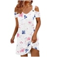 thumbnail image 4 of Uootdi Summer Dresses for Women Cold Shoulder Floral Print Short Sleeve Dress With Metal Ring Decor Soft Stretchy Top Casual Blouse Gift, 4 of 6