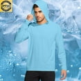 thumbnail image 2 of Ecqkame Men's Sun Protection Hoodie Tops Long Sleeve Fishing Shirt with Hood Lightweight Athletic Running Outdoor Tops 02-Blue-A XL, 2 of 5