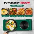 thumbnail image 2 of Cusimax 1800W Stainless Steel Electric Hot Plate Double Burner For Cooking,Cast Iron Countertop Cooktop(Green), 2 of 7