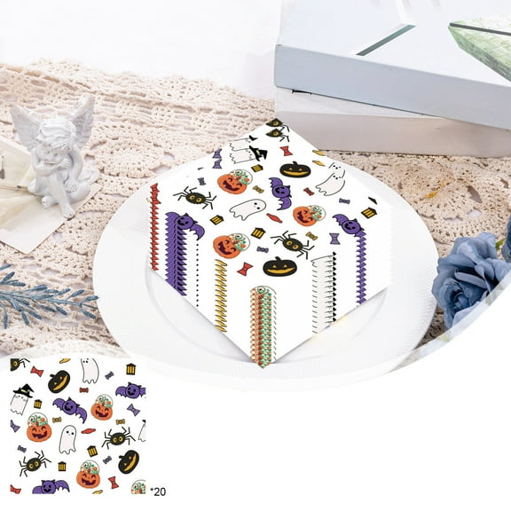 Anhility Halloween Party Napkins Cartoon Pumpkin Ghost Graphic Disposable Halloween Party Supplies Purple Halloween Birthday Party Decorations Dinnerware, for 20 Guest