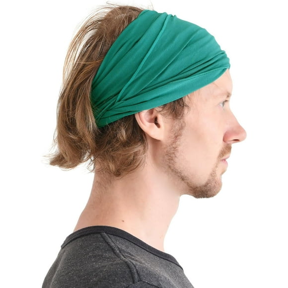 shiyou-Mens Elastic Running Bandana Headband - Womens Japanese Long Hair Dreads Head Wrap Green