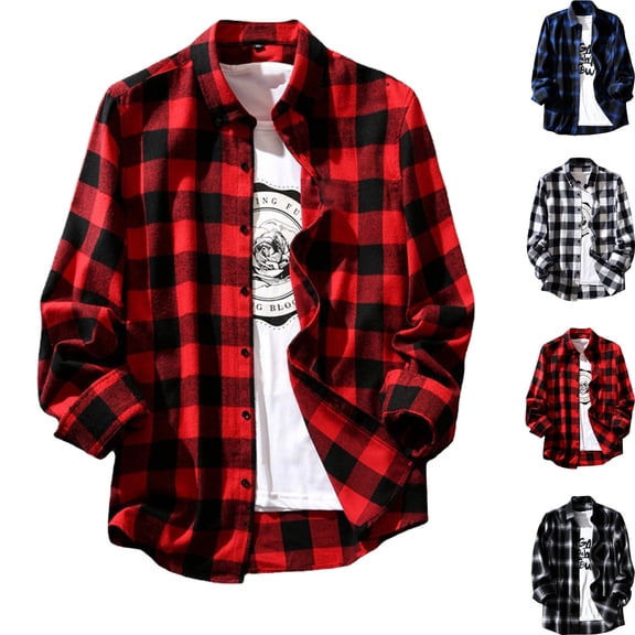 Danhjin Men's Plaid Shirts Button Down Long Sleeve Casual Tops Collar Work Color Block Going out Fashion Comfy Soft Loungewear Work Shirts