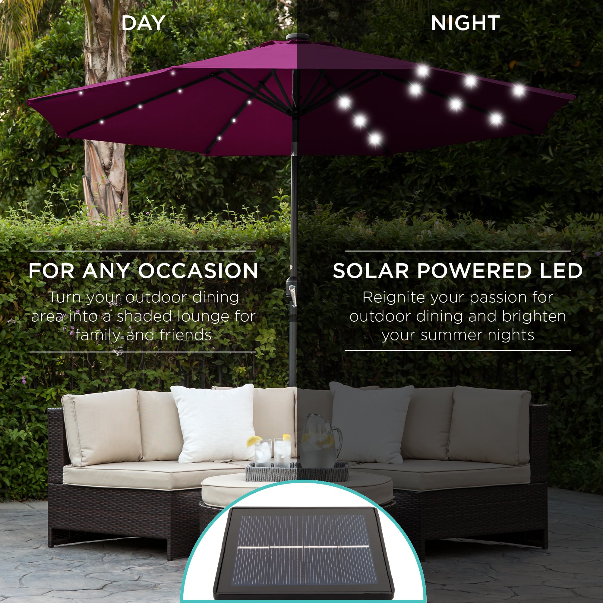 Best Choice Products 10ft Solar Led Lighted Patio Umbrella W Tilt Adjustment Fade Resistant Fabric Burgundy Walmart Com Walmart Com