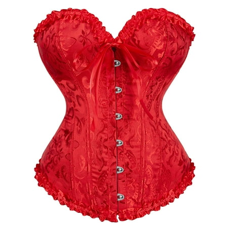 Corset Top Bustiers for Women Lace Up Ovebust Victorian Corset Plus Size Vintage Corsets Red 3XL