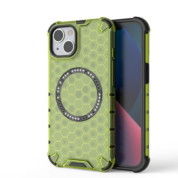 2-in-1 Magnetic Phone Case for iPhone 15, [Anti-fall] [Compatible with MagSafe] Shockproof Translucent Honeycomb Pattern Back Ultra Slim Protective Case for iPhone 15,Green