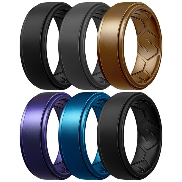 Anillo de silicona Egnaro para hombre, 10 mm de ancho y 2,5 mm de grosor, paquete múltiple
