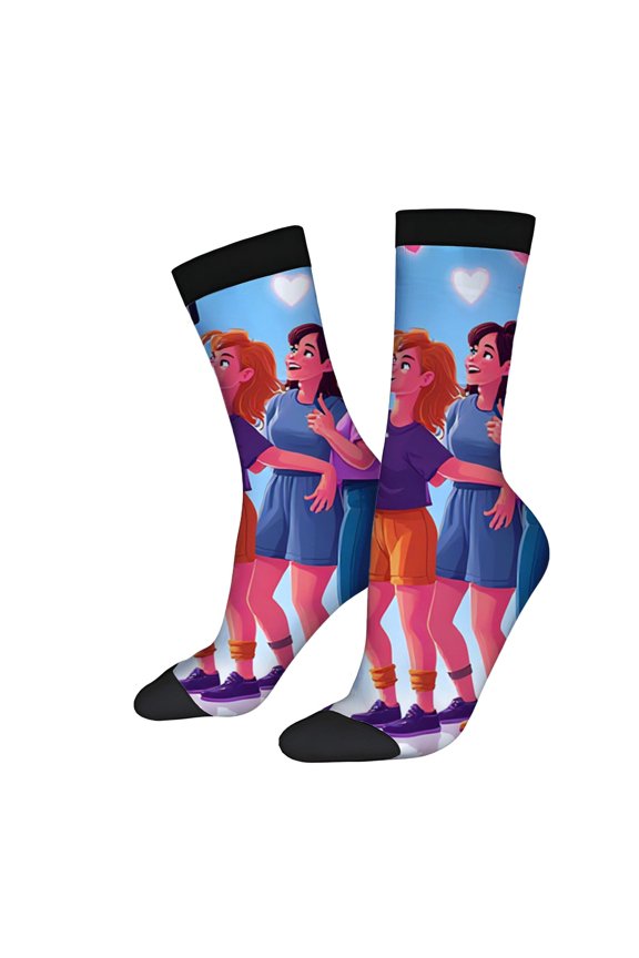 Vibrant Unisex Trendy Socks - 2 Pairs with Cheerful Animated Characters Casual Style Heart Design Perfect for All Seasons
