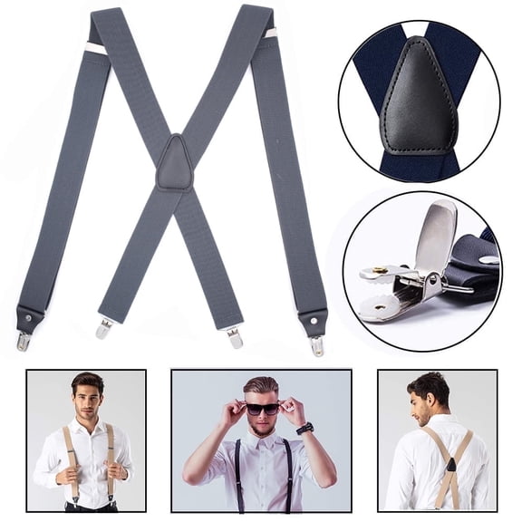 SAYLITA Heavy Duty Clip Suspenders for Men, Men's Adjustable X Back Mens Suspenders Straps with Clips for Work Wedding Party