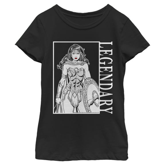 Girl's Wonder Woman Legendary Black and White Poster Graphic Tee Black Small
