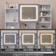 thumbnail image 6 of Hassch Vanity Desk with Lighted Mirror Cabinet and Charging Station, 47.2" Makeup Table with Hooks, Glass Top and Cushioned Stool, Dressing Table with Open Shelves and 5 Storage Drawers, White, 6 of 8